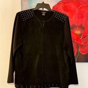 Escapade Women Y2K Black Suede Leather Knit Zippered Light Jacket Coat Size 2X